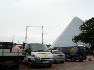 Backstage at the Pyramid Stage. No sign of Bruce Sringsteen